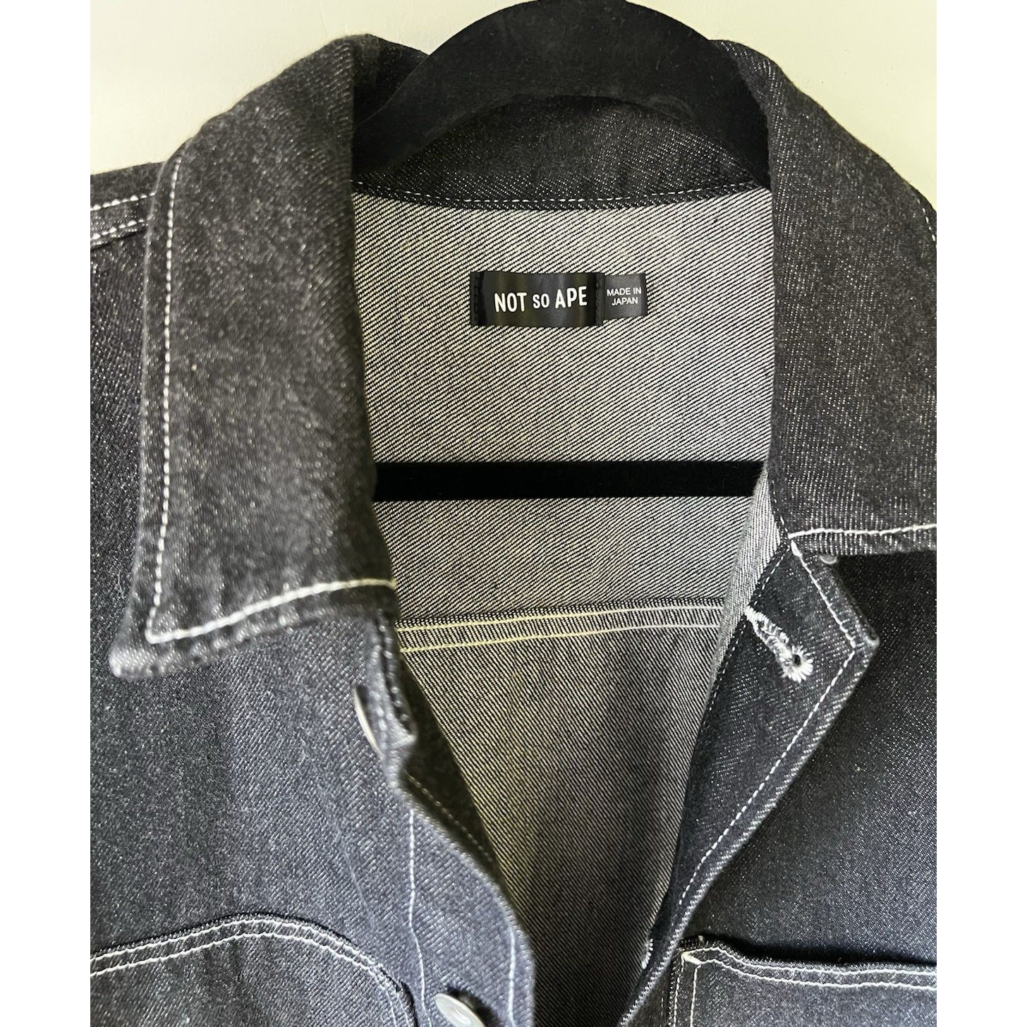 Not So Ape Washed Black Japan Indigo Men Denim Jacket Contrast Stitching Medium — image 2 of 8